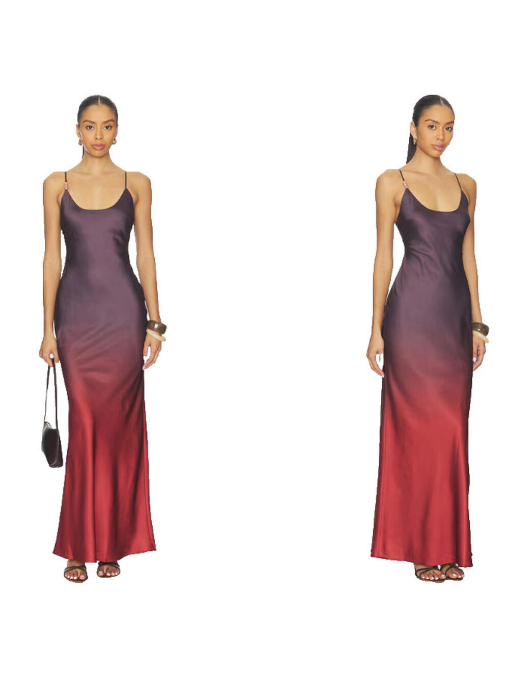 Ombre Satin Slip Maxi Dress - Purple to Red